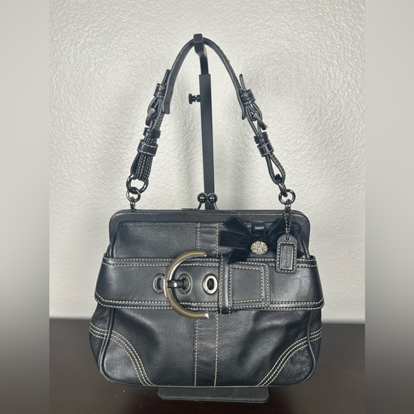 Vintage 90s Coach 8A12 SMALL Soho B Leather Kisslock Tote w/Bow Handbag Purse - Picture 1 of 12